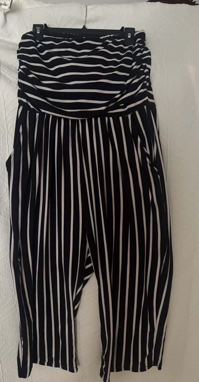 J for Justice Strapless Striped Jumpsuit Black and White